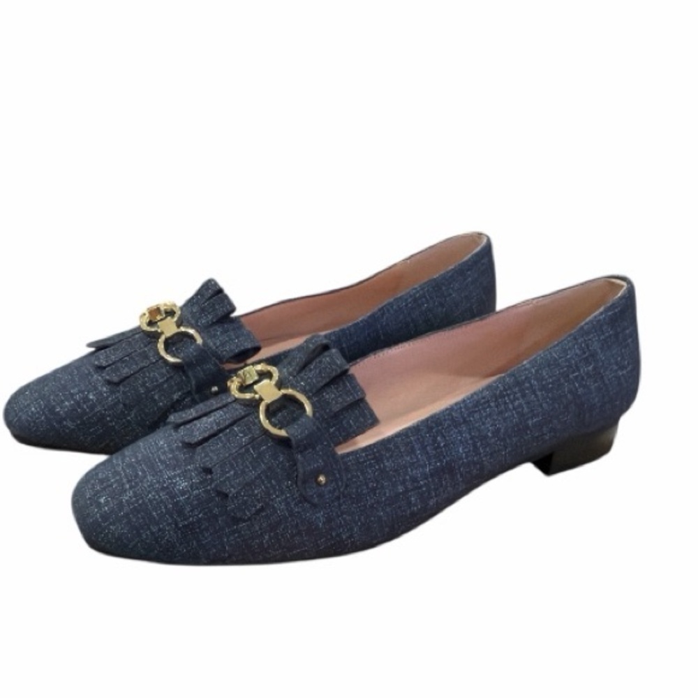 Kate Spade Caddy Denim Kiltie Loafers with Gold Chain Hardware Size 8.5 - Picture 6 of 9